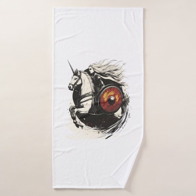 Viking Shield Maiden Unicorn (1) Bath Towel (Bath Towel)