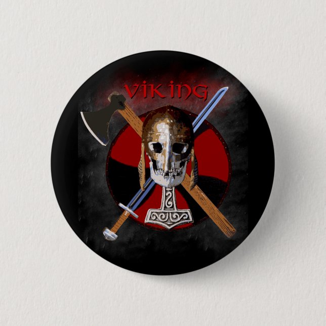 VIKING - Shield Skull 6 Cm Round Badge (Front)
