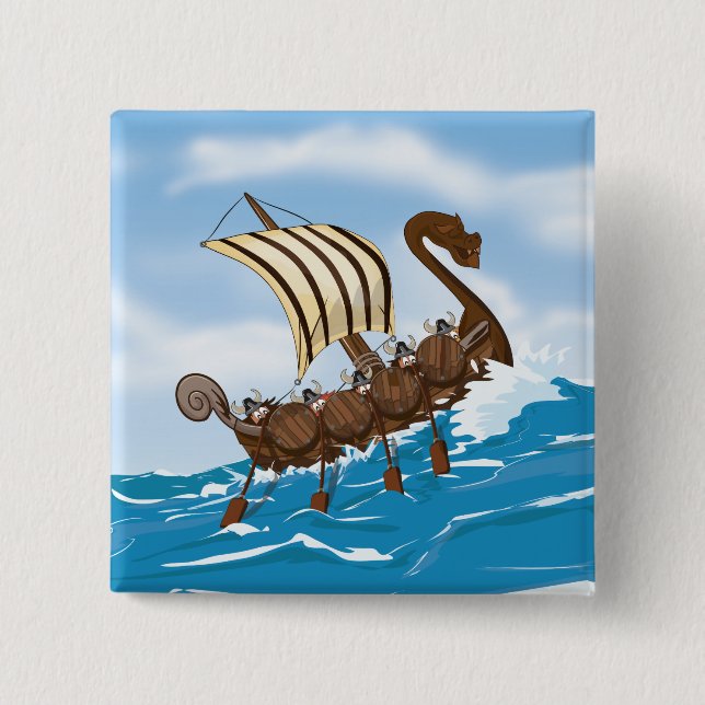 Viking Ship 15 Cm Square Badge (Front)