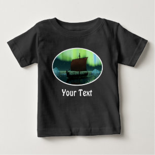 Viking Ship And Northern Lights Baby T-Shirt