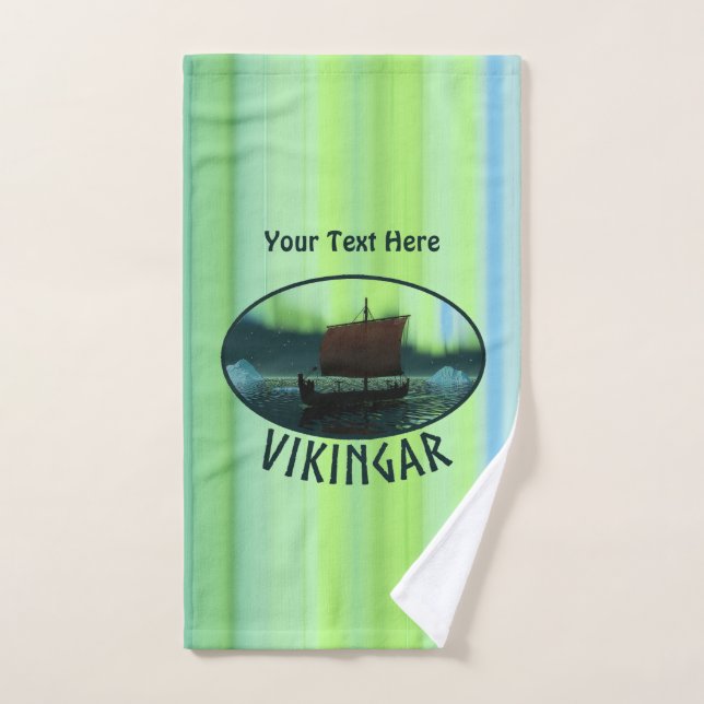 Viking Ship And Northern Lights Bath Towel Set (Hand Towel)