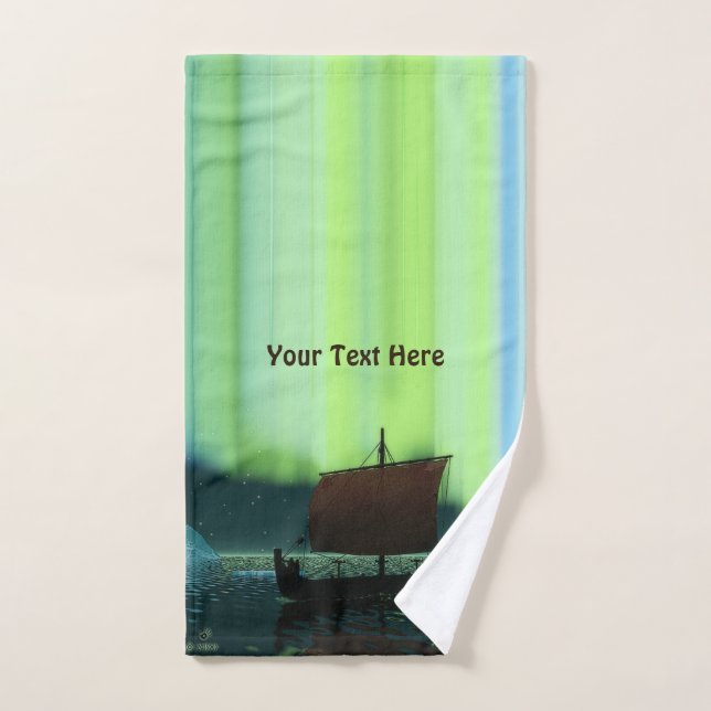 Viking Ship And Northern Lights Bath Towel Set (Hand Towel)