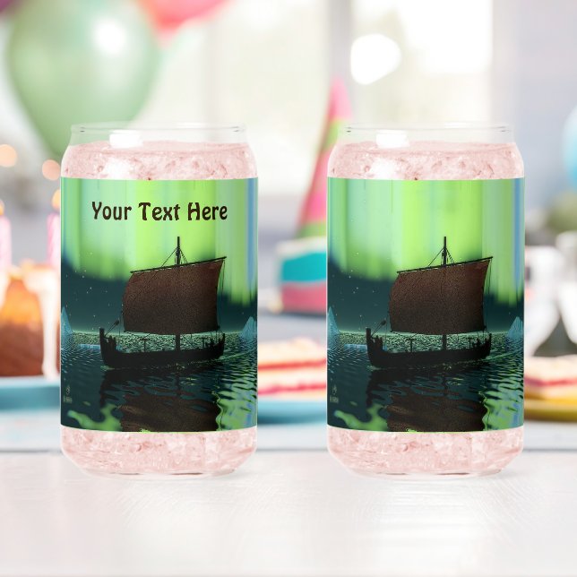 Viking Ship And Northern Lights Can Glass (Insitu (Birthday))