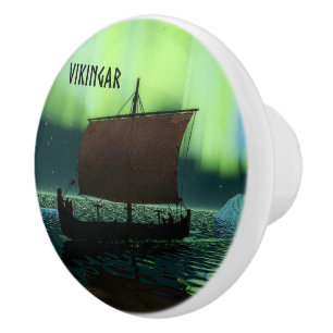 Viking Ship And Northern Lights Ceramic Knob