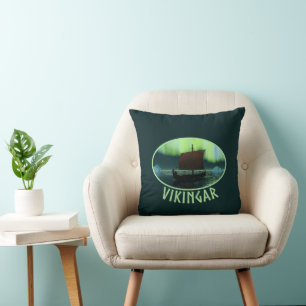 Viking Ship And Northern Lights Cushion