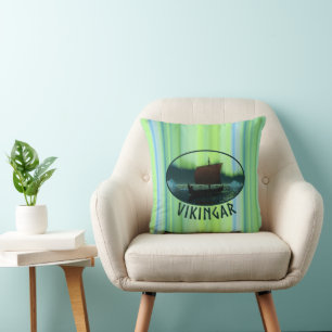 Viking Ship And Northern Lights Cushion