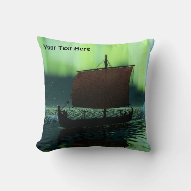 Viking Ship And Northern Lights Cushion (Front)
