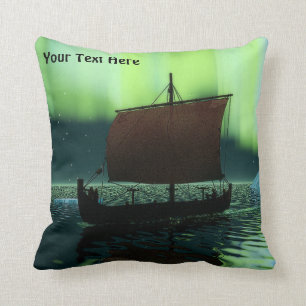 Viking Ship And Northern Lights Cushion