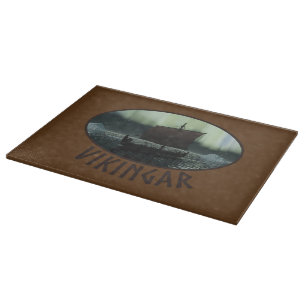 Viking Ship And Northern Lights Cutting Board