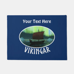 Viking Ship And Northern Lights Doormat
