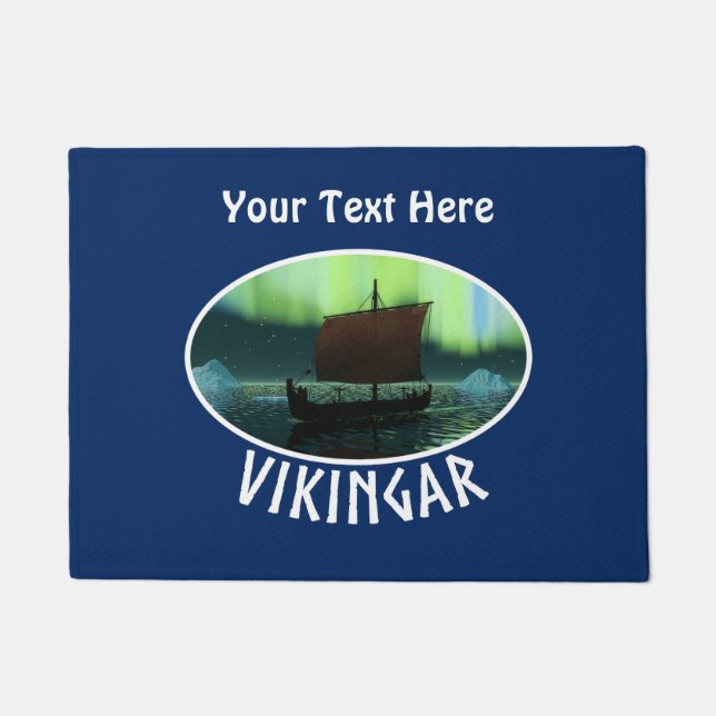 Viking Ship And Northern Lights Doormat (Front)