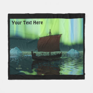 Viking Ship And Northern Lights Fleece Blanket