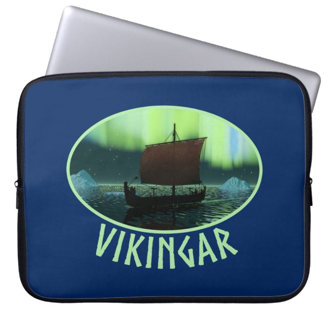 Viking Ship And Northern Lights Laptop Sleeve (Front)