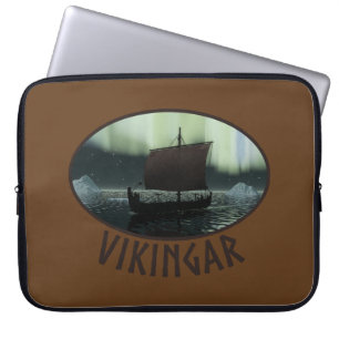 Viking Ship And Northern Lights Laptop Sleeve