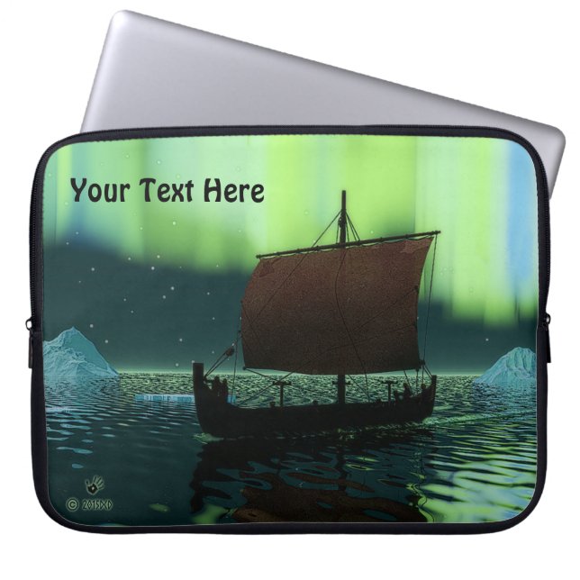 Viking Ship And Northern Lights Laptop Sleeve (Front)