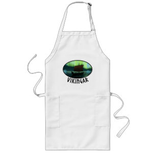 Viking Ship And Northern Lights Long Apron