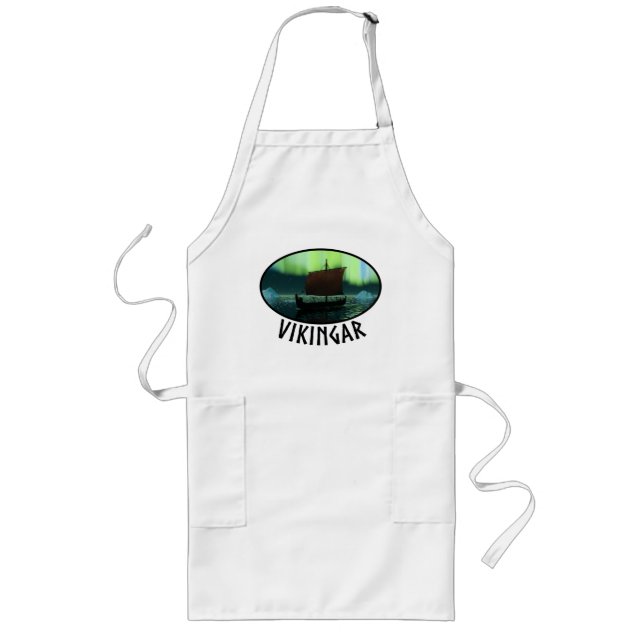Viking Ship And Northern Lights Long Apron (Front)