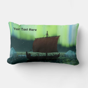Viking Ship And Northern Lights Lumbar Cushion