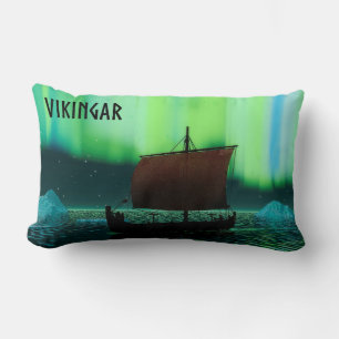 Viking Ship And Northern Lights Lumbar Cushion