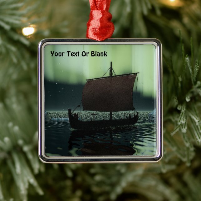 Viking Ship And Northern Lights Metal Tree Decoration (Tree)