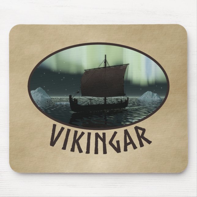 Viking Ship And Northern Lights Mouse Pad (Front)