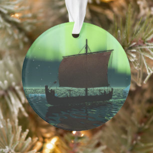 Viking Ship And Northern Lights Ornament