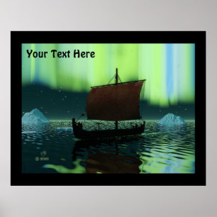 Viking Ship And Northern Lights Poster