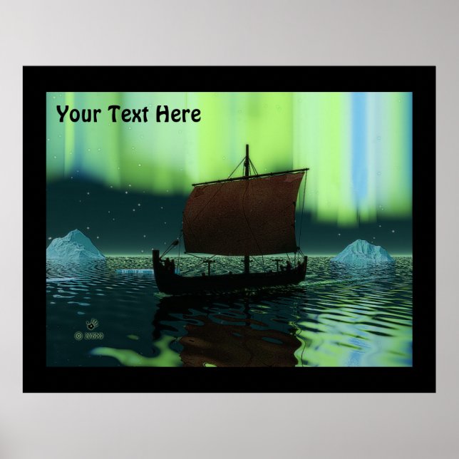 Viking Ship And Northern Lights Poster (Front)