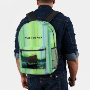 Viking Ship And Northern Lights Printed Backpack