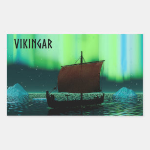 Viking Ship And Northern Lights Rectangular Sticker