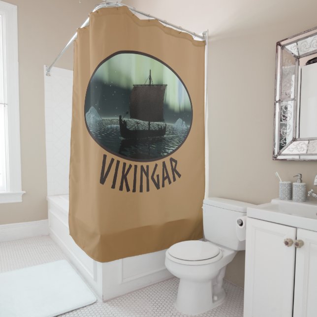 Viking Ship And Northern Lights Shower Curtain (In Situ)
