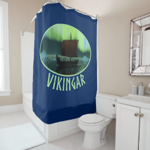 Viking Ship And Northern Lights Shower Curtain