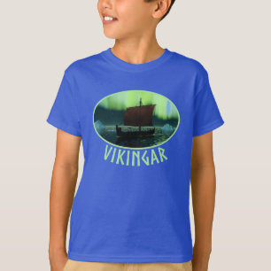 Viking Ship And Northern Lights T-Shirt