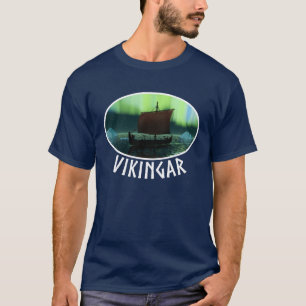 Viking Ship And Northern Lights T-Shirt