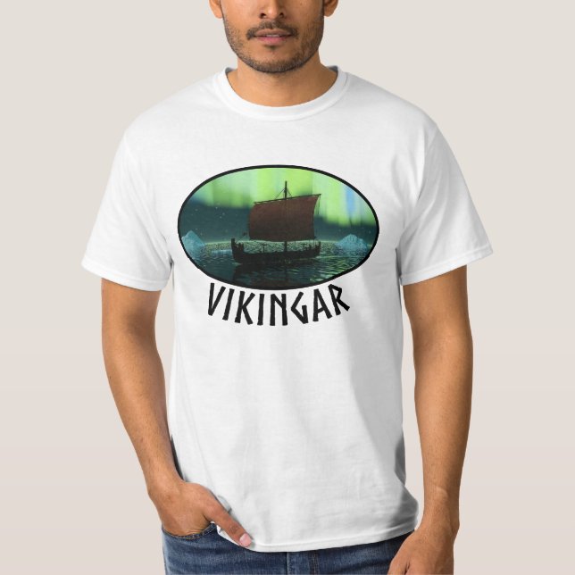 Viking Ship And Northern Lights T-Shirt (Front)