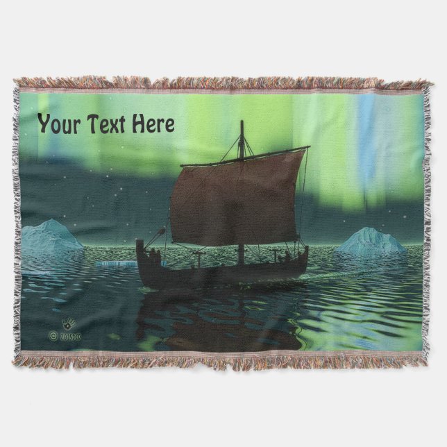 Viking Ship And Northern Lights Throw Blanket (Front)