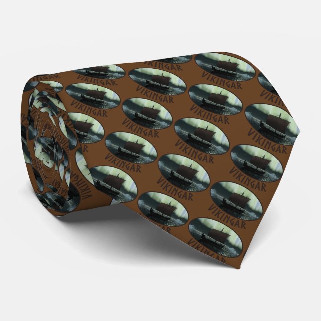 Viking Ship And Northern Lights Tie (Rolled)