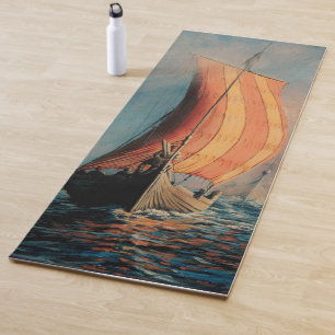Viking ship/long boat in sail on ocean yoga mat