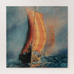 Viking ship/long boat/on sea/men in boat jigsaw puzzle