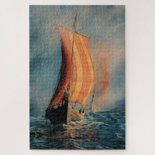 Viking ship/long boat/on sea/men in boat jigsaw puzzle