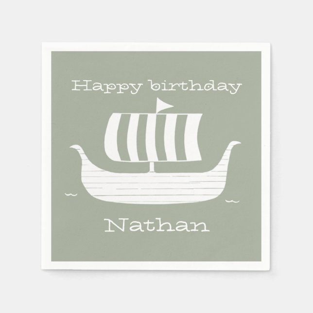 Viking ship/longboat w/custom background colour napkin (Front)