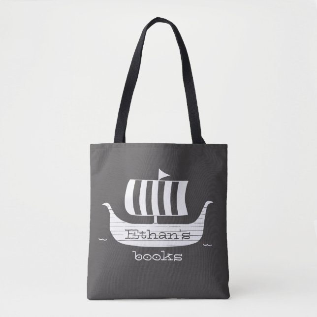 Viking ship longboat w/custom background colour tote bag (Front)