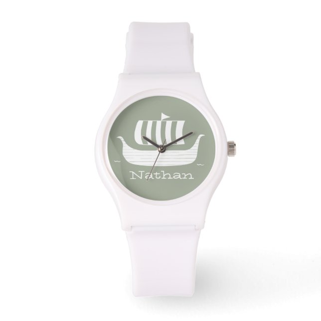 Viking ship/longboat with custom background colour watch (Front)