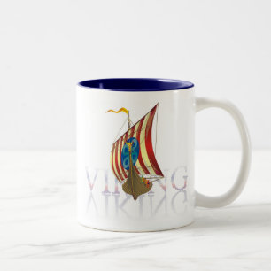 Viking ship reflecting on mysterious water Two-Tone coffee mug