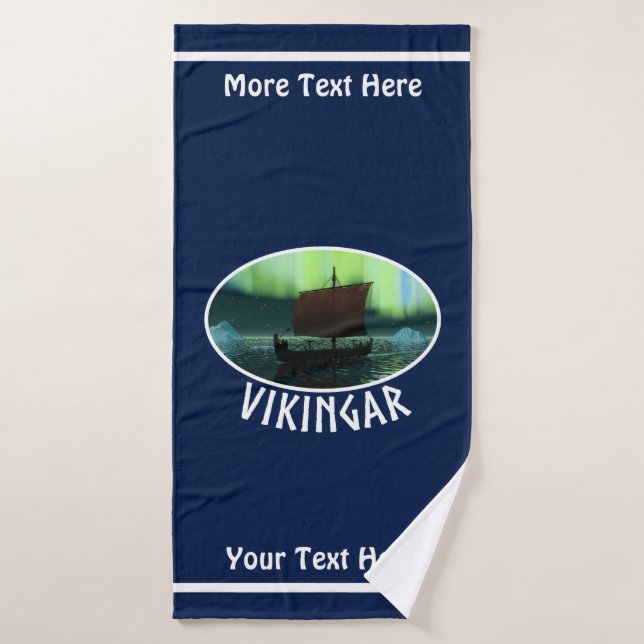 Viking Ship Under Northern Lights Bath Towel Set (Bath Towel)