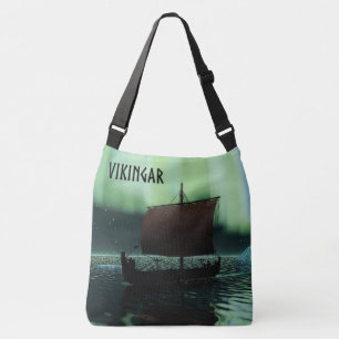 Viking Ship Under Northern Lights Crossbody Bag