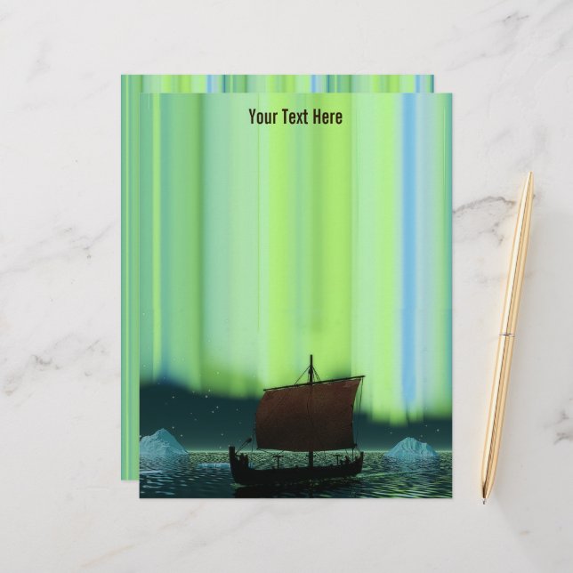 Viking Ship Under Northern Lights Custom Letterhead (Front/Back In Situ)