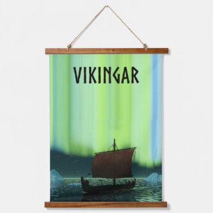 Viking Ship Under Northern Lights Hanging Tapestry