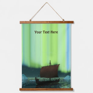 Viking Ship Under Northern Lights Hanging Tapestry