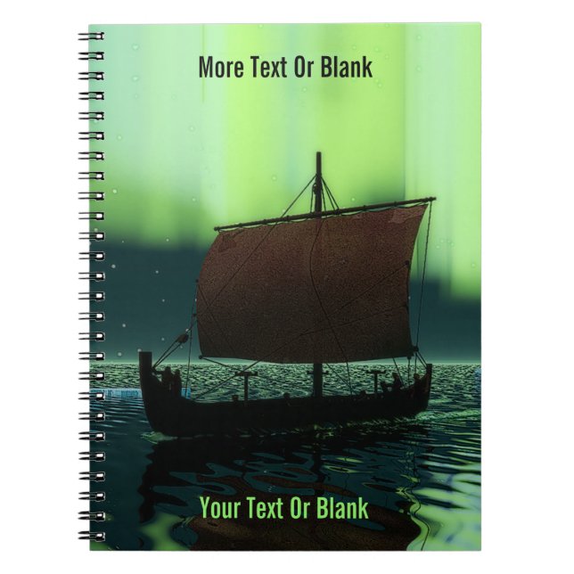 Viking Ship Under Northern Lights Notebook (Front)